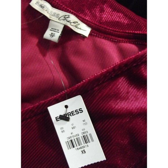 Express Wrap Blouse Womens XS Burgundy Red Velvet Ribbed Shirt tie top 0-2 NEW - Picture 7 of 14